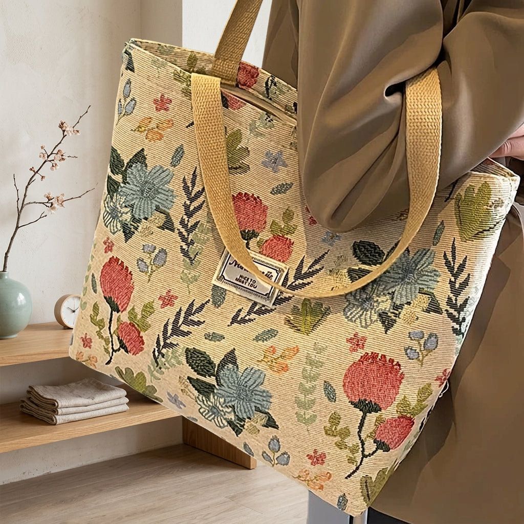 Tote Bag de Pana Sakura Blossom – Bolso de Hombro K-Aesthetic