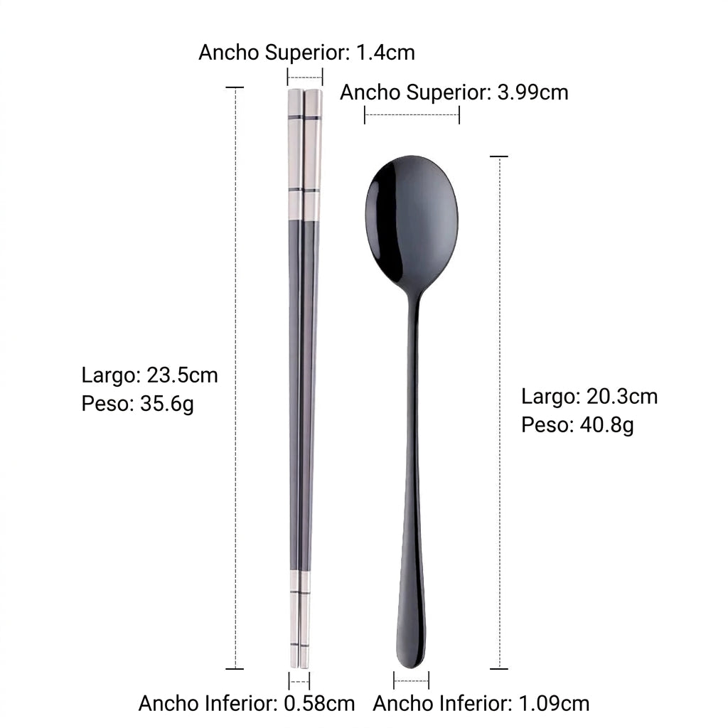 Set de Palillos y Cuchara Coreana Premium (Acero Inoxidable)