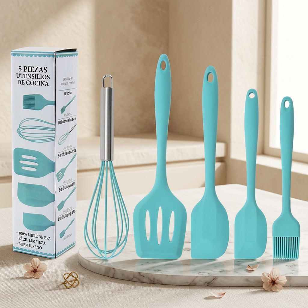 Set de Utensilios de Cocina Minimalist (5 Piezas) – Silicona Premium