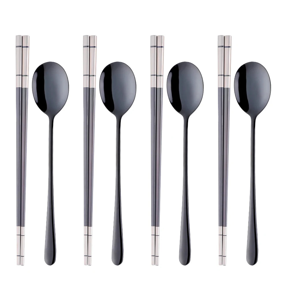 Set de Palillos y Cuchara Coreana Premium (Acero Inoxidable)
