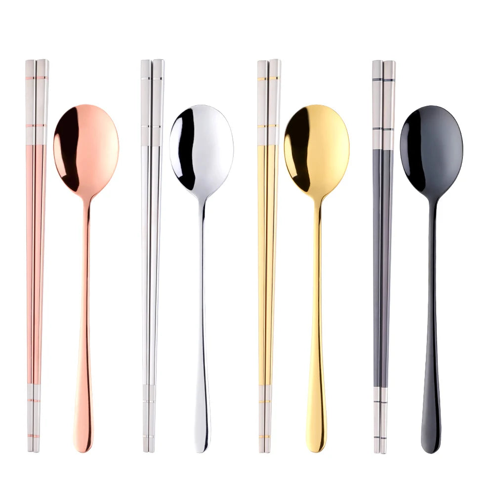 Set de Palillos y Cuchara Coreana Premium (Acero Inoxidable)