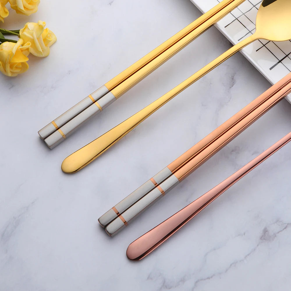Set de Palillos y Cuchara Coreana Premium (Acero Inoxidable)