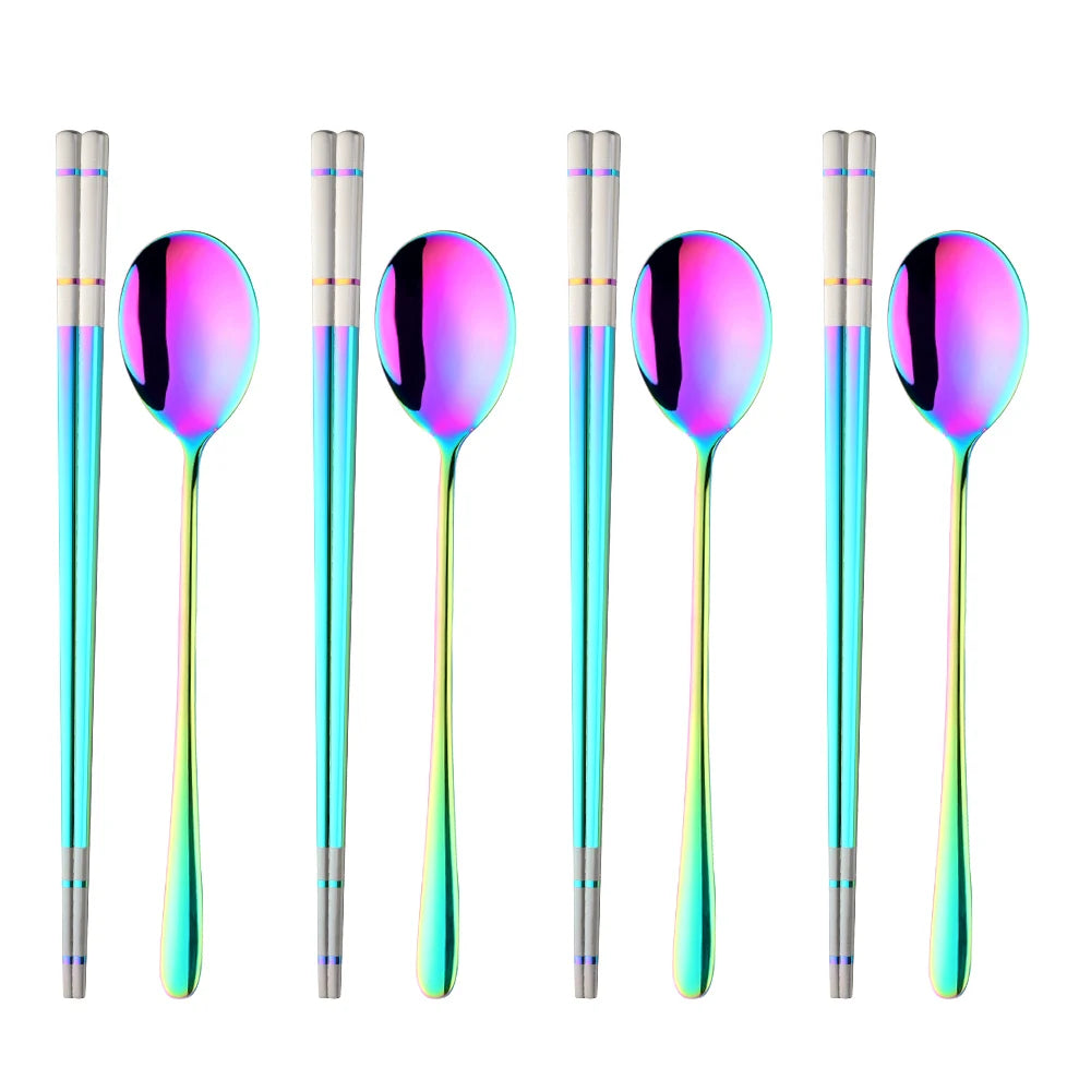 Set de Palillos y Cuchara Coreana Premium (Acero Inoxidable)