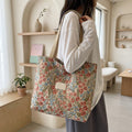 Tote Bag de Pana Sakura Blossom – Bolso de Hombro K-Aesthetic