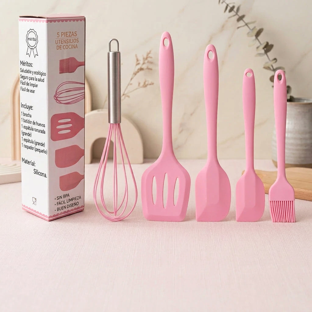 Set de Utensilios de Cocina Minimalist (5 Piezas) – Silicona Premium