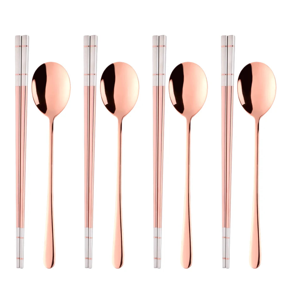 Set de Palillos y Cuchara Coreana Premium (Acero Inoxidable)