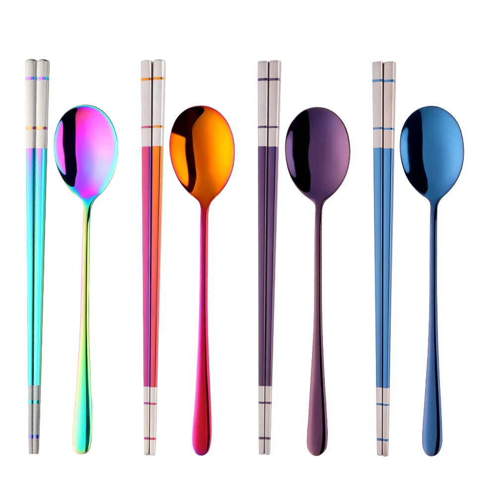 Set de Palillos y Cuchara Coreana Premium (Acero Inoxidable)