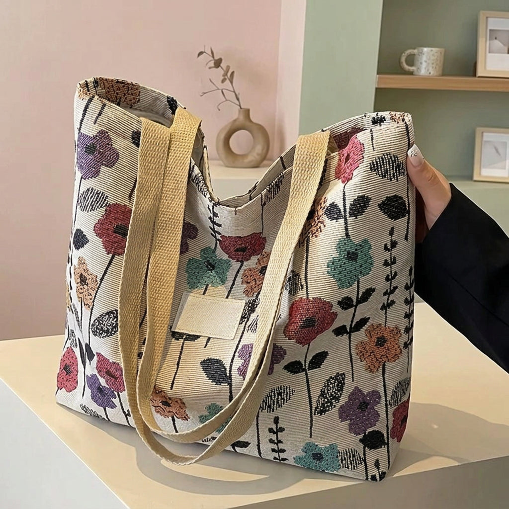 Tote Bag de Pana Sakura Blossom – Bolso de Hombro K-Aesthetic