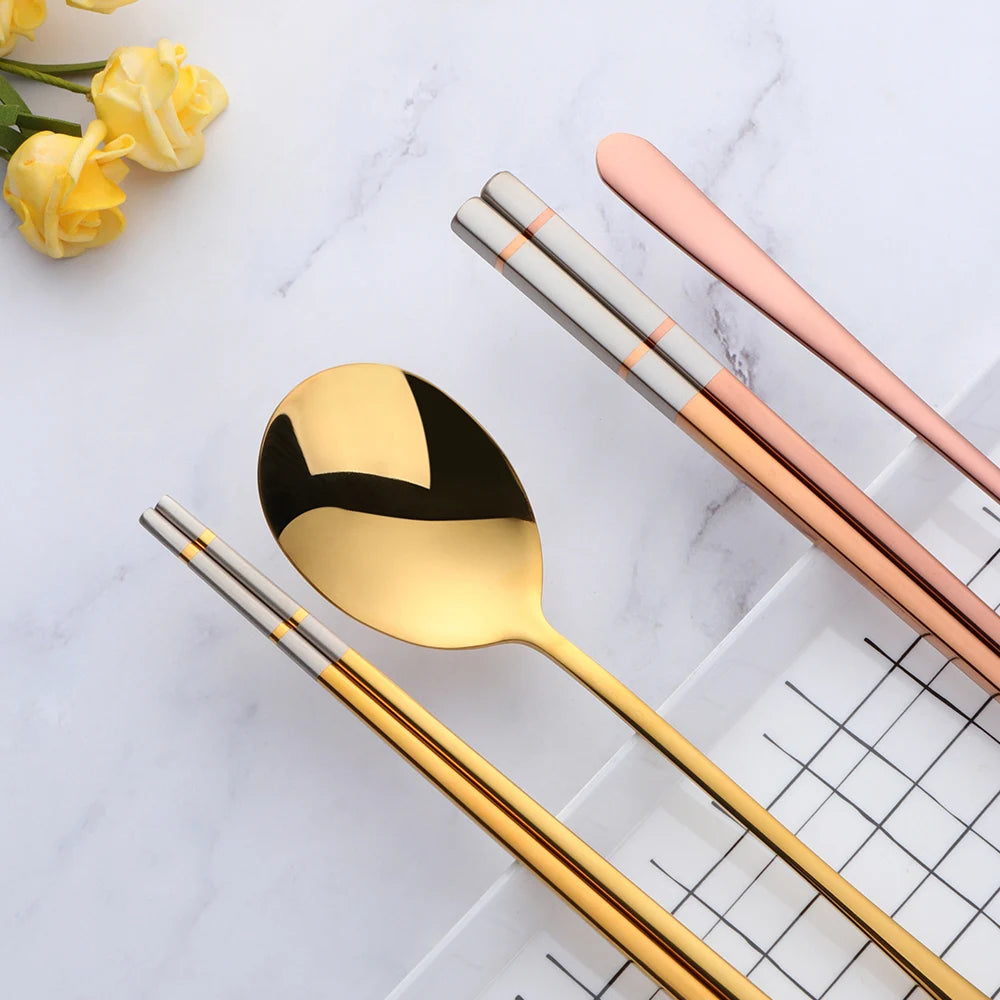 Set de Palillos y Cuchara Coreana Premium (Acero Inoxidable)