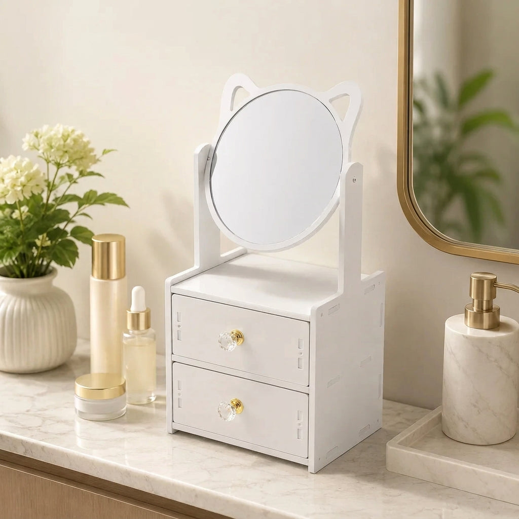 Organizador de Maquillaje con Espejo | Orejas de Gato