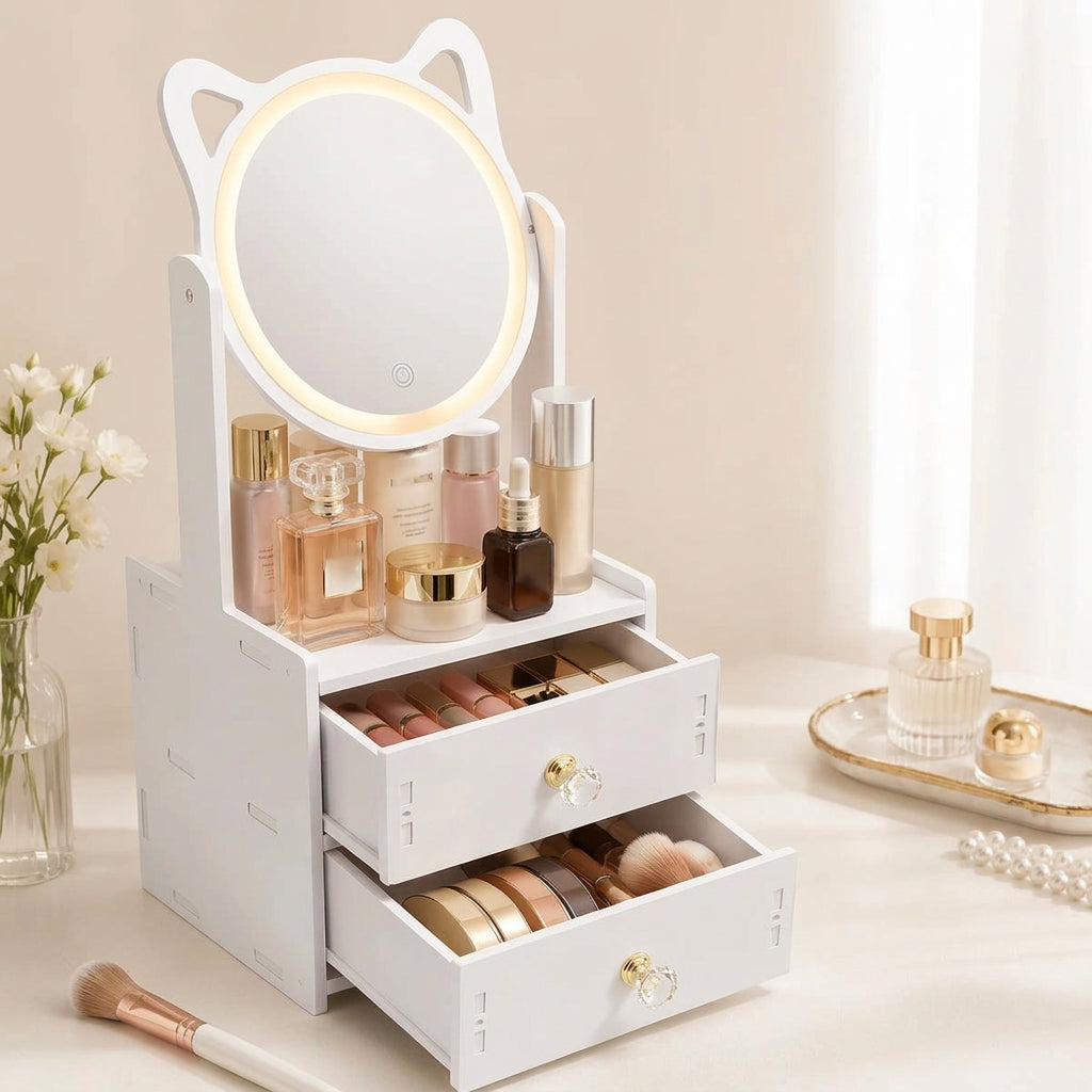 Organizador de Maquillaje con Espejo | Orejas de Gato