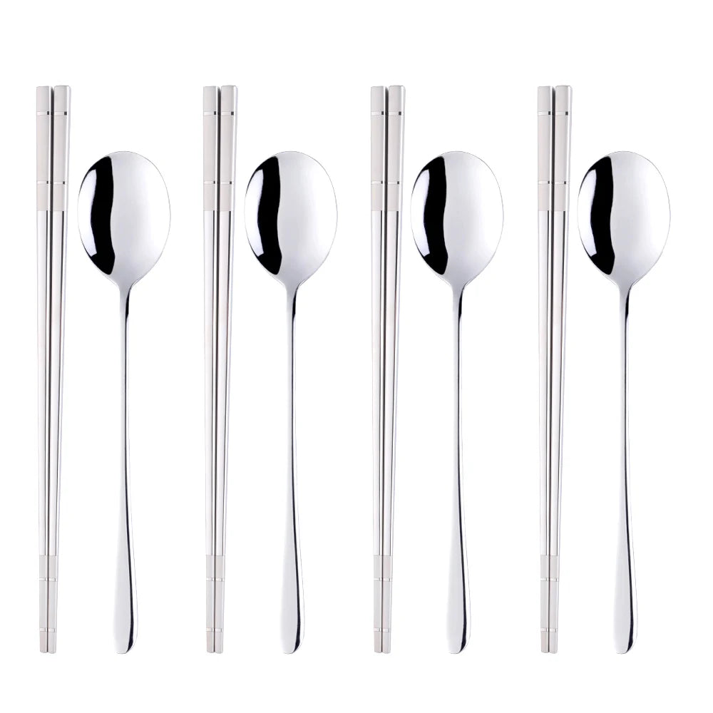 Set de Palillos y Cuchara Coreana Premium (Acero Inoxidable)